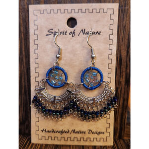 Spirit of Nature Dreamcatcher Earrings Blue Silver Beaded